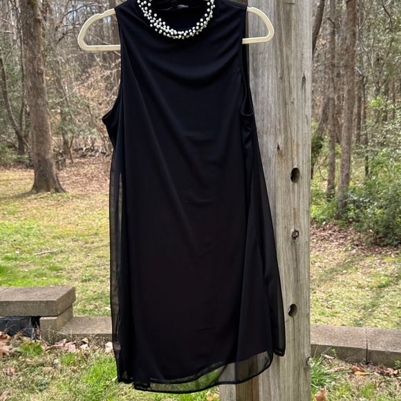 Nick and Nash Dresses & Skirts - Classic Black Sleeveless Mini Dress with Pearl-Trim Neckline